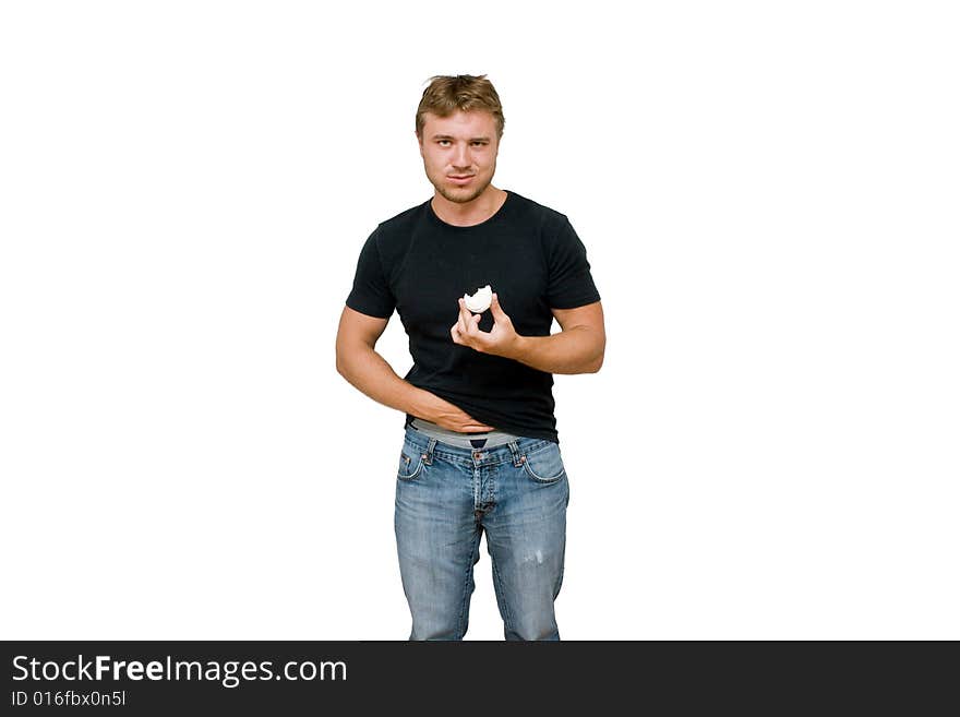 Young man and zephyr isolated on white background