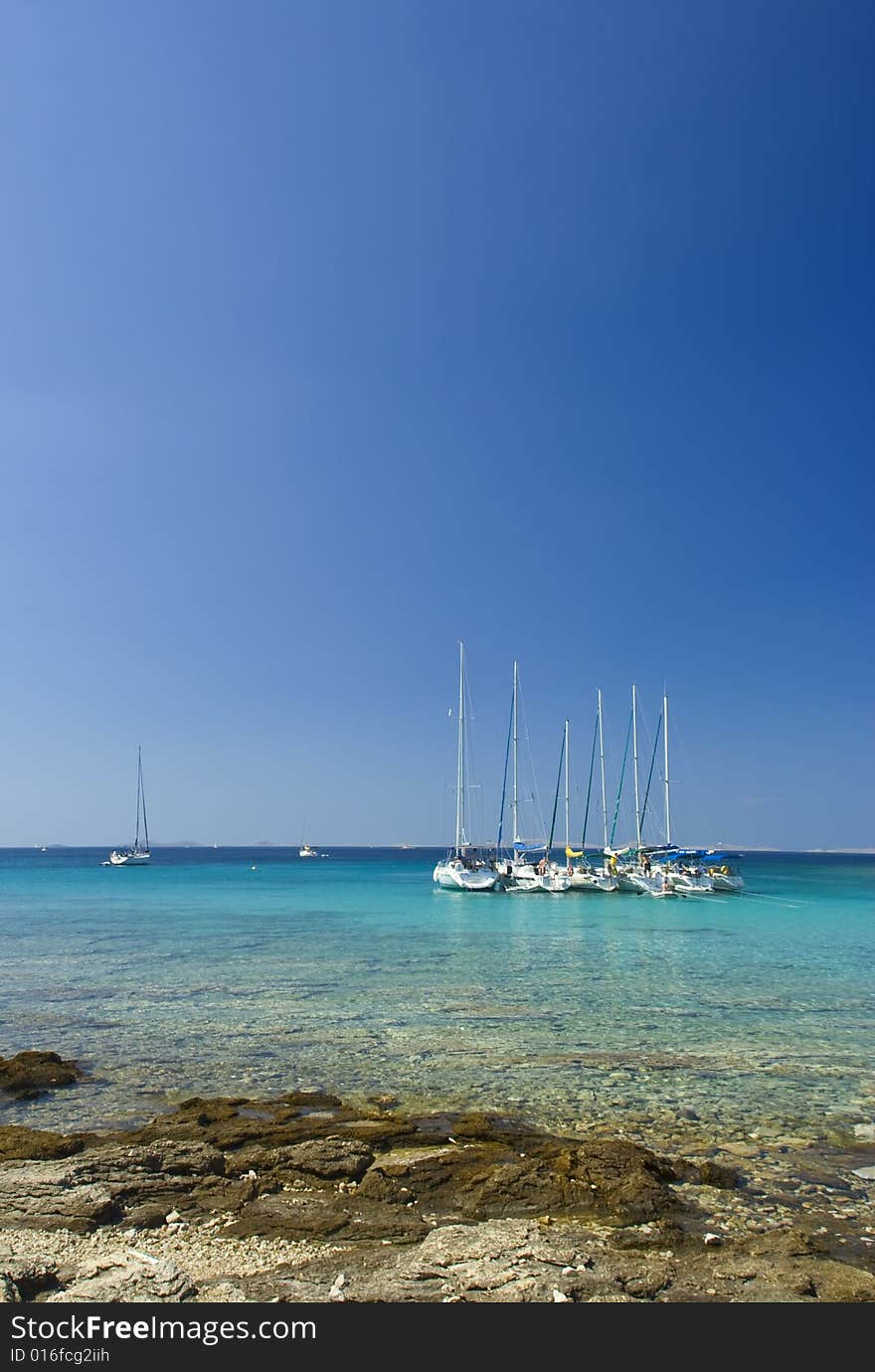 Sail boats docked in beautiful bay, Croatia