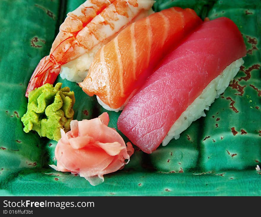 Sushi on Green Plate