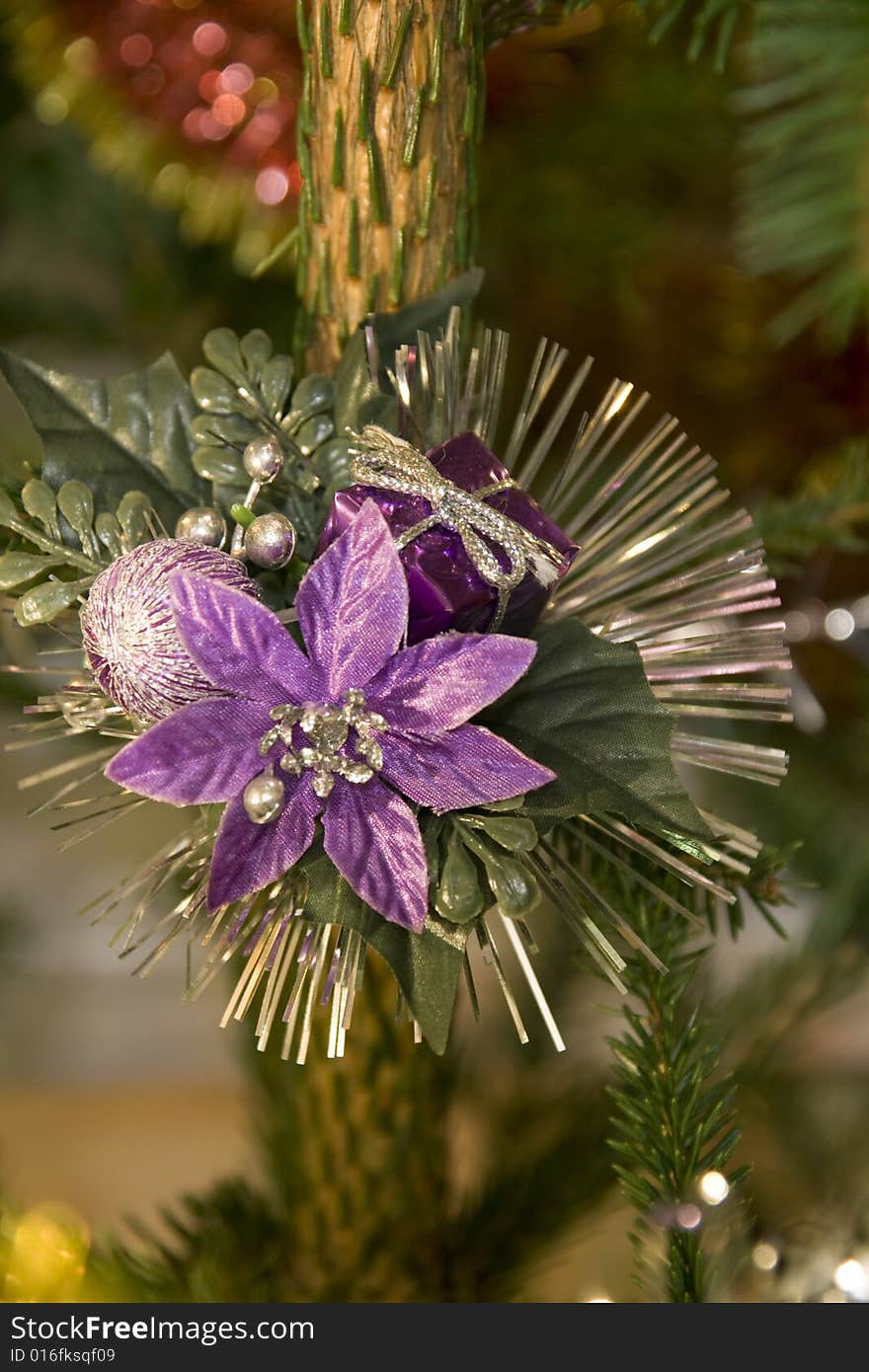 Violet flower on christmas tree