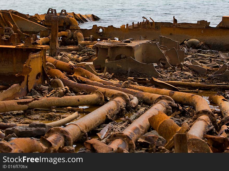 Rusty boat wreck on the beach. Rusty boat wreck on the beach