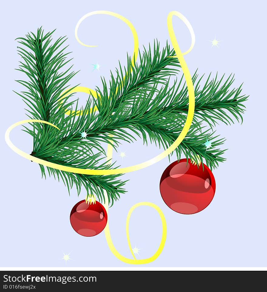 Branch of christmas tree with red balls