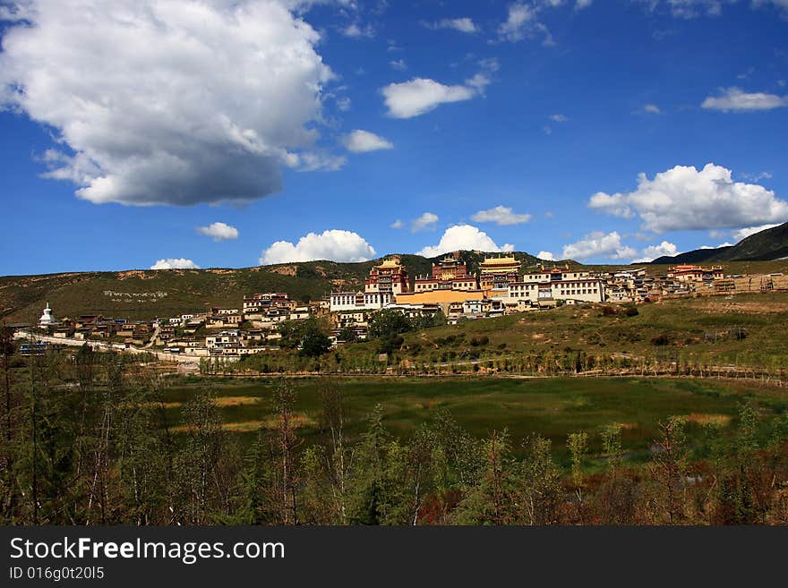 View from Songzanlin Monastery near Zhongdian, China, the largest Tibetan Buddhist monastery in Yunnan province. View from Songzanlin Monastery near Zhongdian, China, the largest Tibetan Buddhist monastery in Yunnan province.