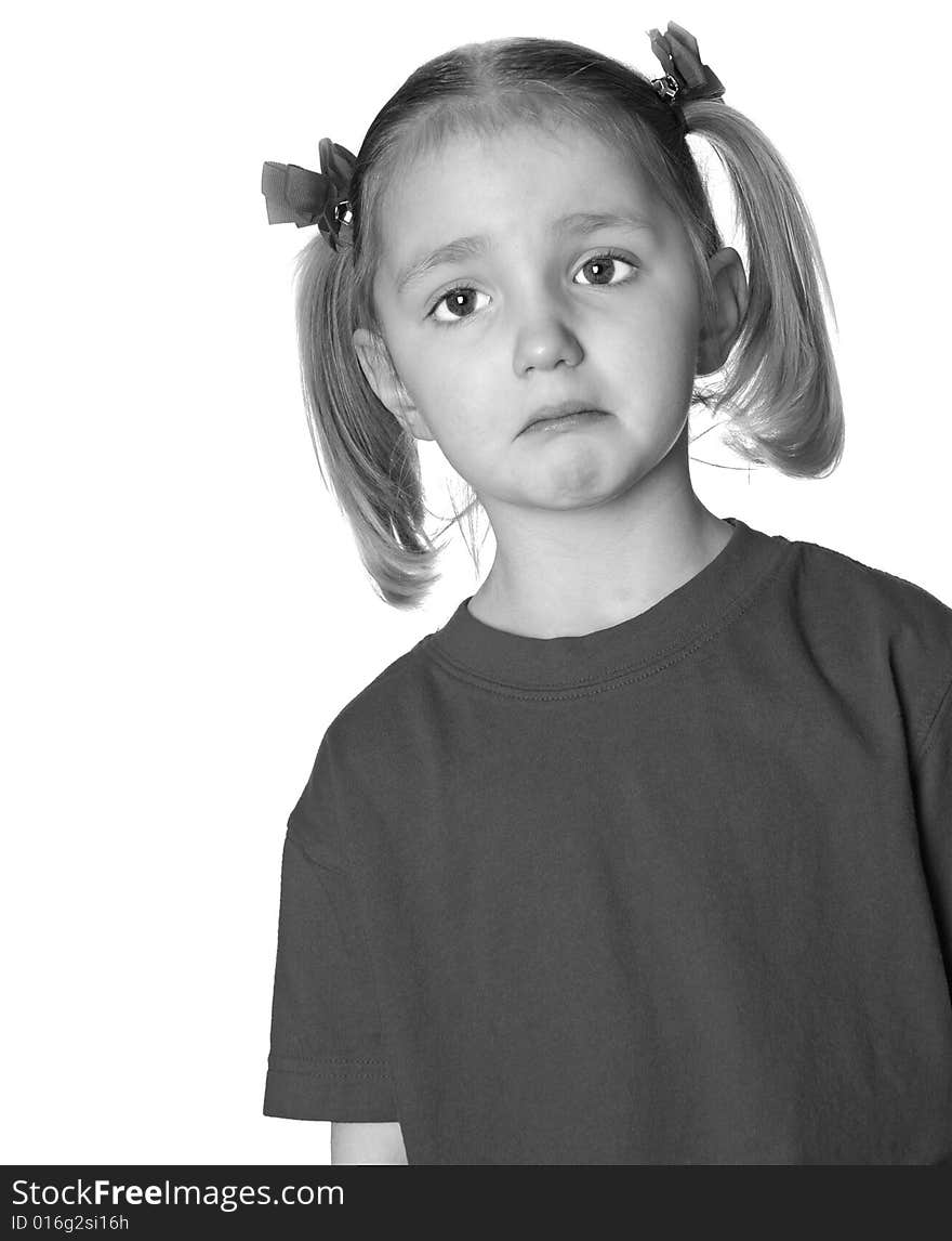 Little girl dressed in red making faces expressions. Little girl dressed in red making faces expressions