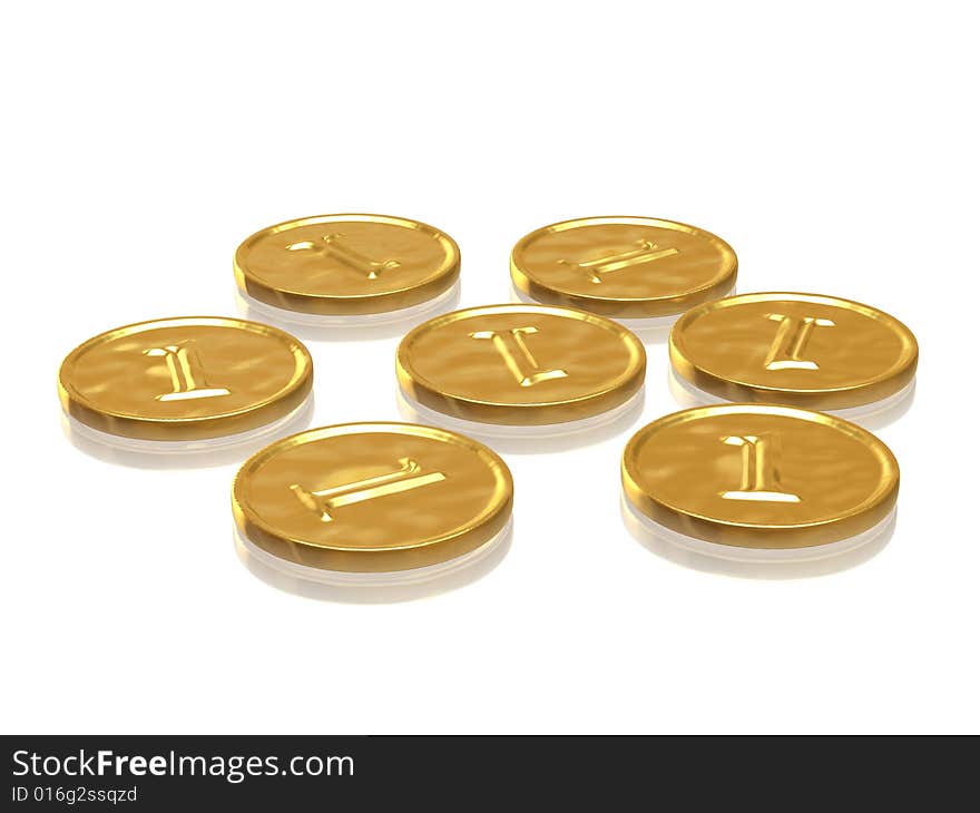 Stack of golden coins with small reflections