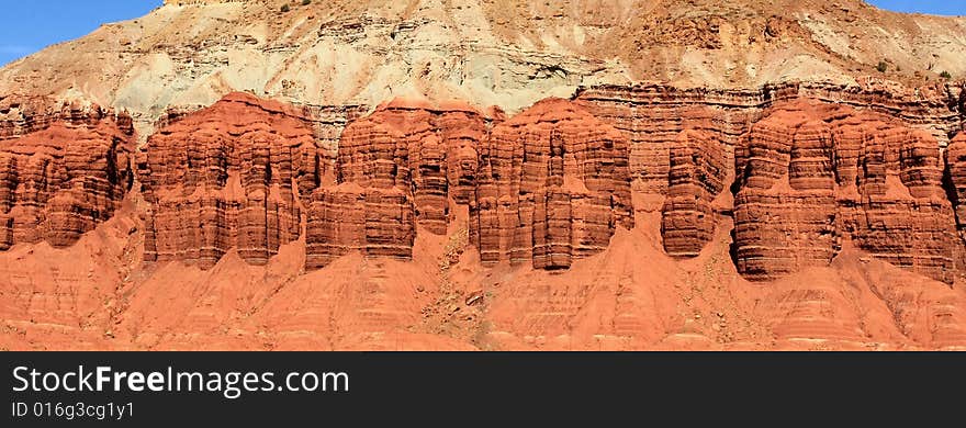 Close-up of horizontal layer of red rock formation