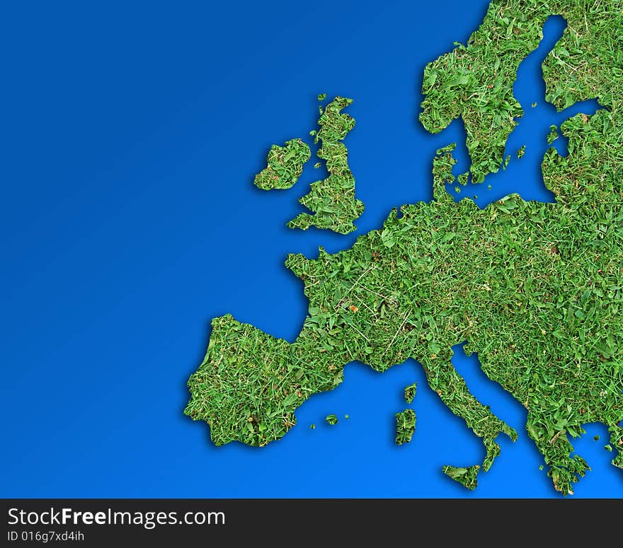 Conceptual image showing europe outline filled with grass. Conceptual image showing europe outline filled with grass