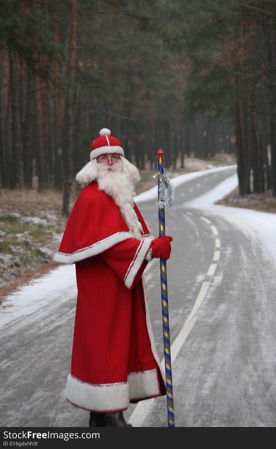 Santa Claus on forest road 7