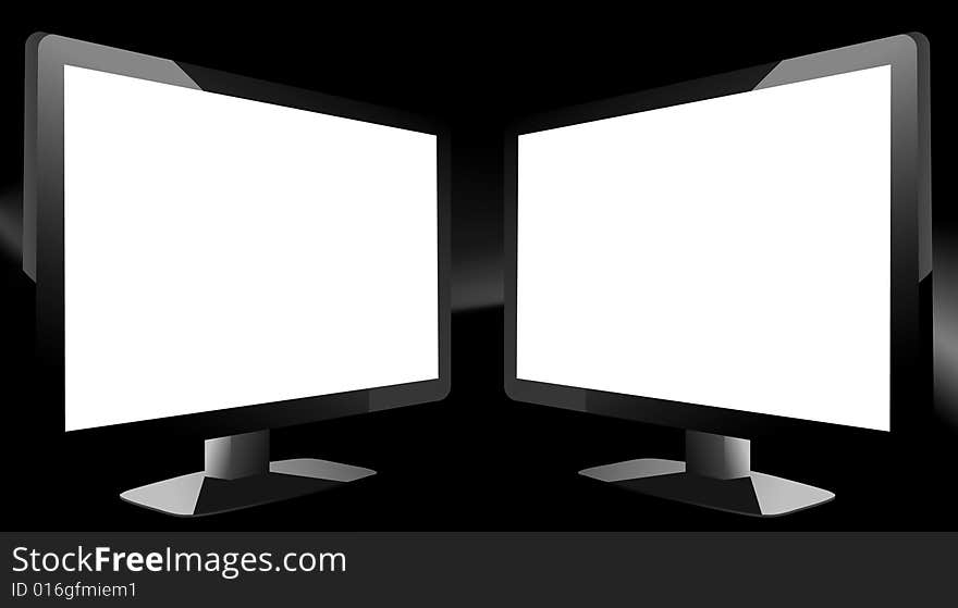 2 TV's on black background with white screen, editable vector illustration