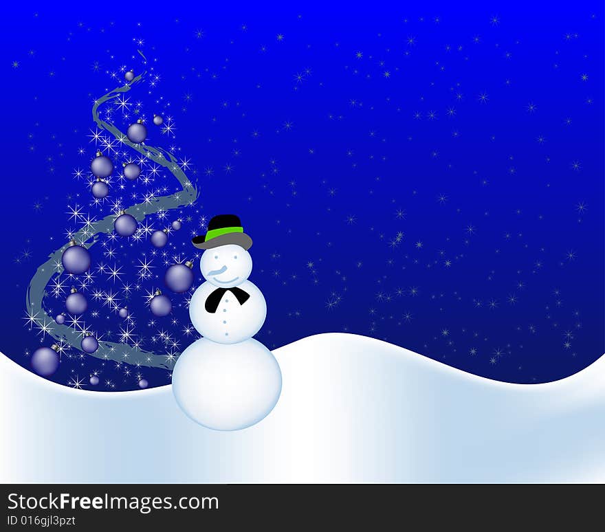 Blue christmas background with snowman, vector illustration