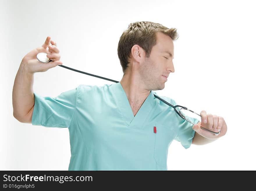 American doctor holding his stethoscope