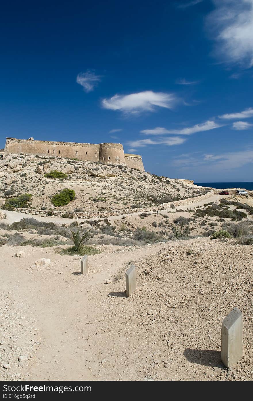 Coastal fortress in Spain with road