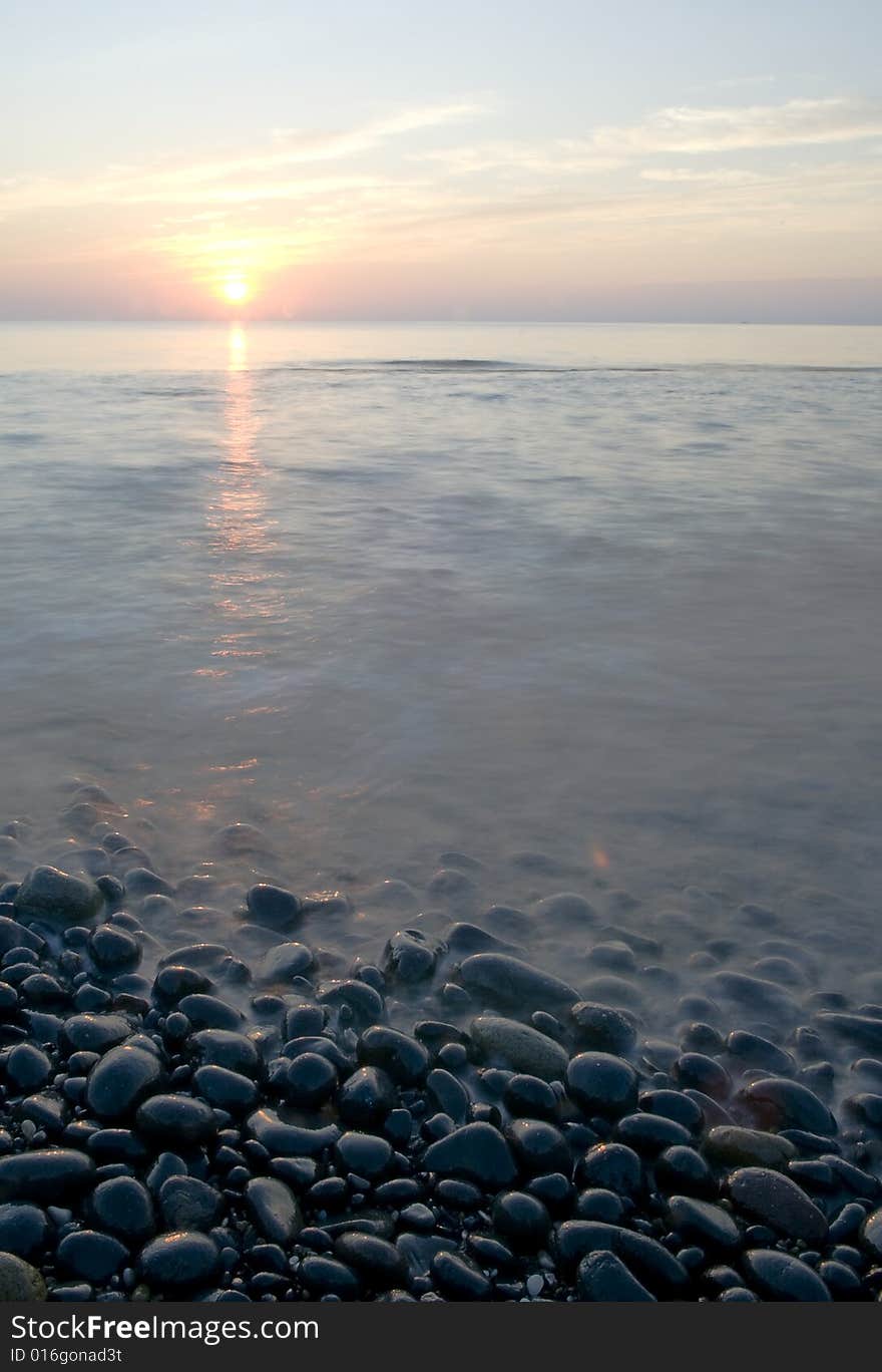 Sunset with stones in spain