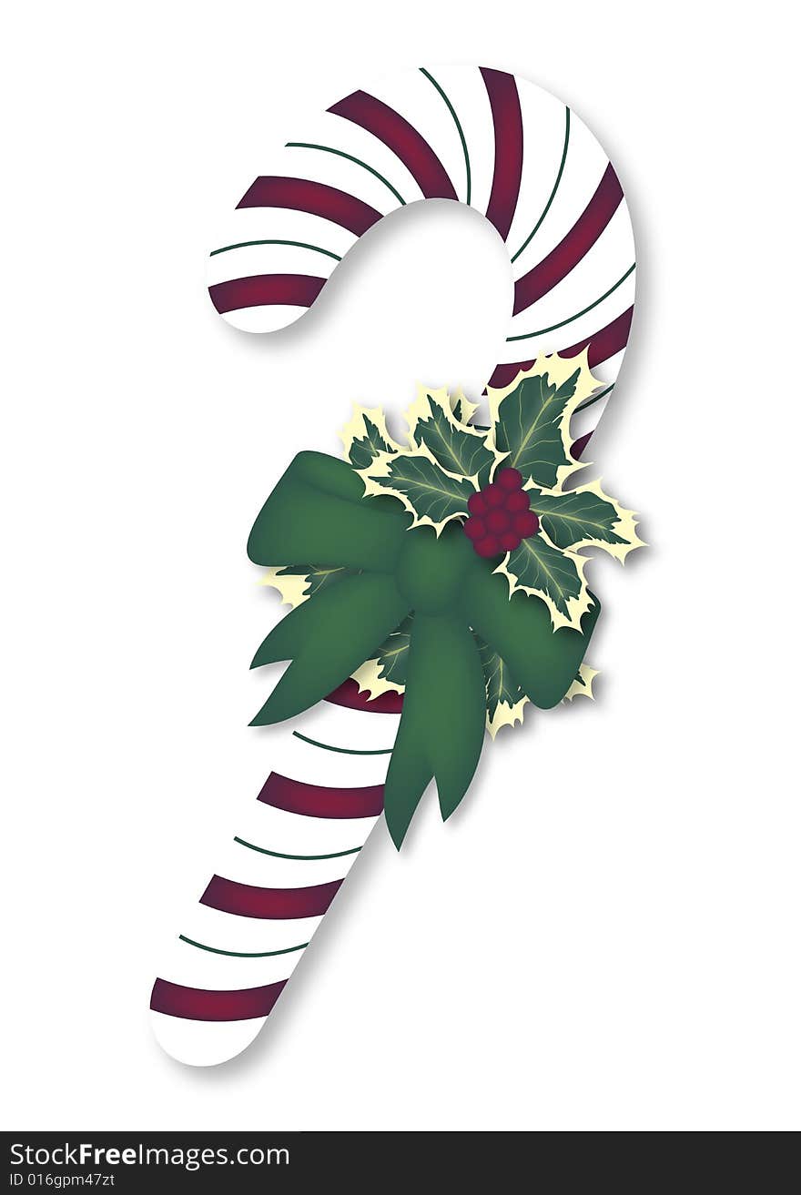 Illustration of red and green candy cane on white