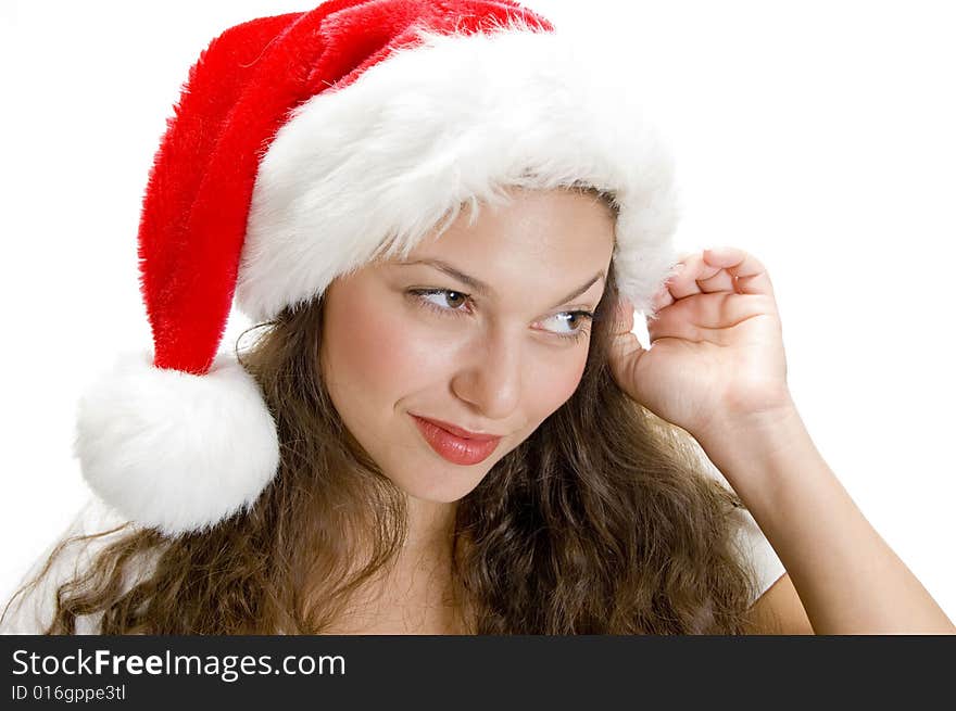 Female Holding Santa Cap