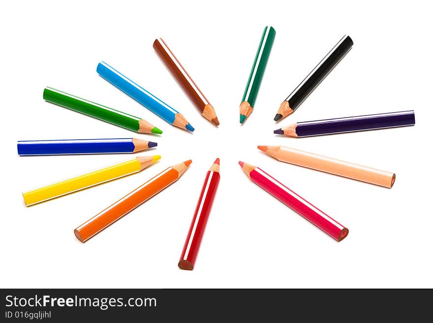 Beautiful color pencils on a white background