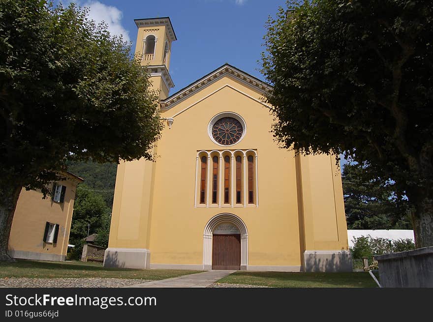 A church with a garden. A church with a garden