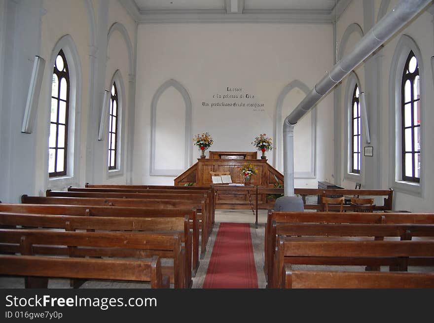 A protestant church with altar