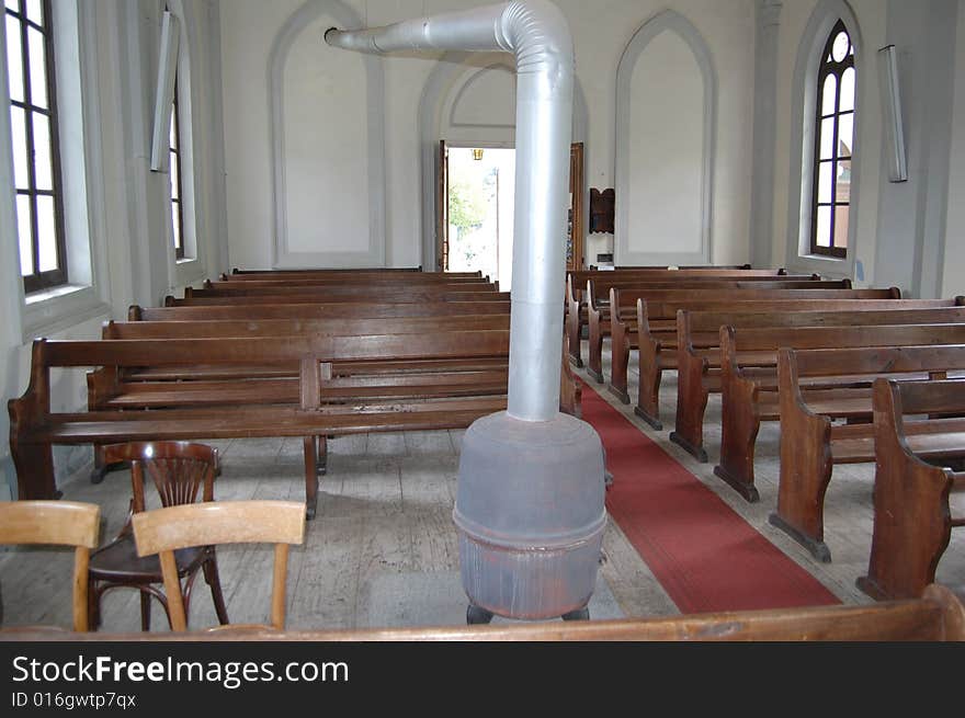 A church with a stove. A church with a stove