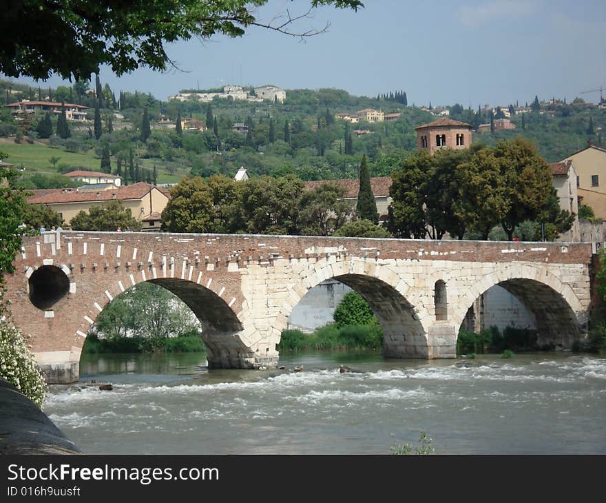 River and ancient Roman bridge