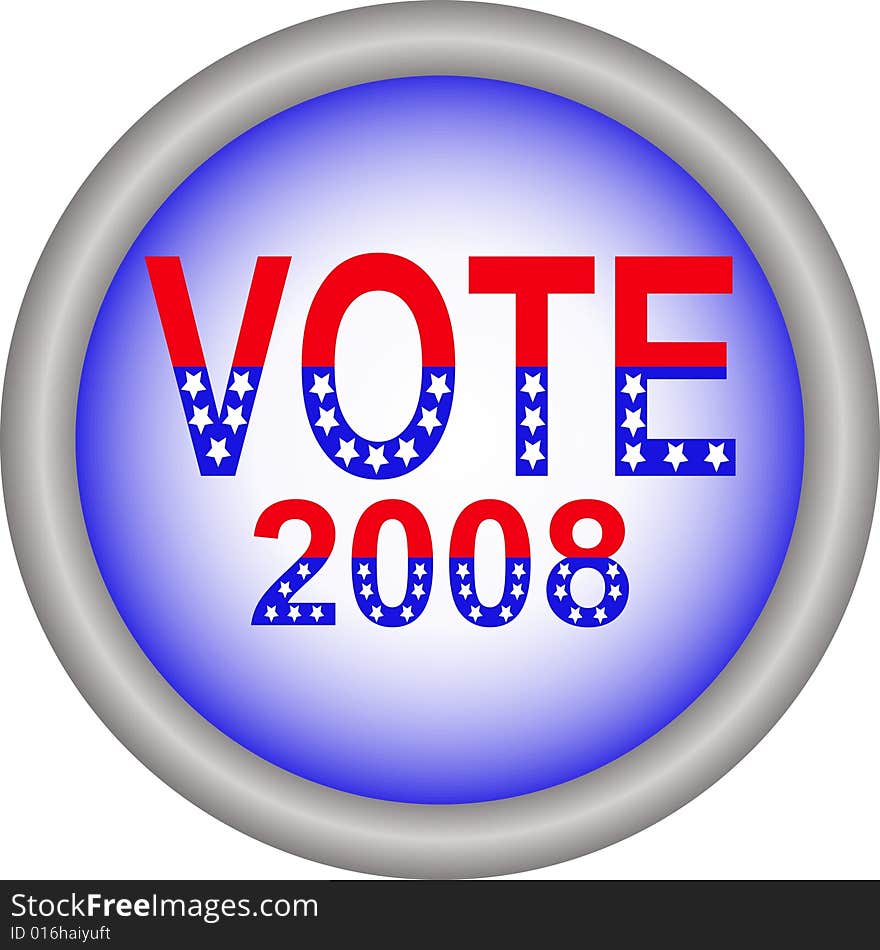 Vector of button with wording 'vote 2008' in design based on USA flag. Vector of button with wording 'vote 2008' in design based on USA flag.