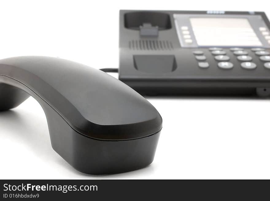 Black nonmobile corded telephone