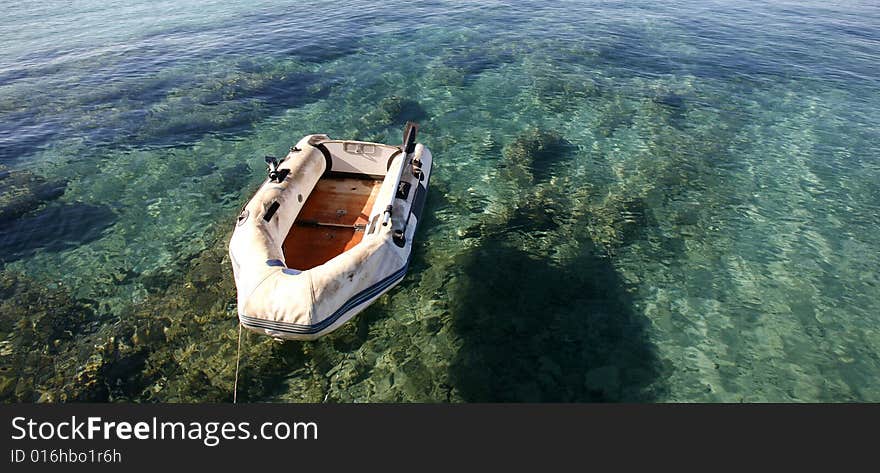 Inflatable boat on mediterranean sea in Croatia