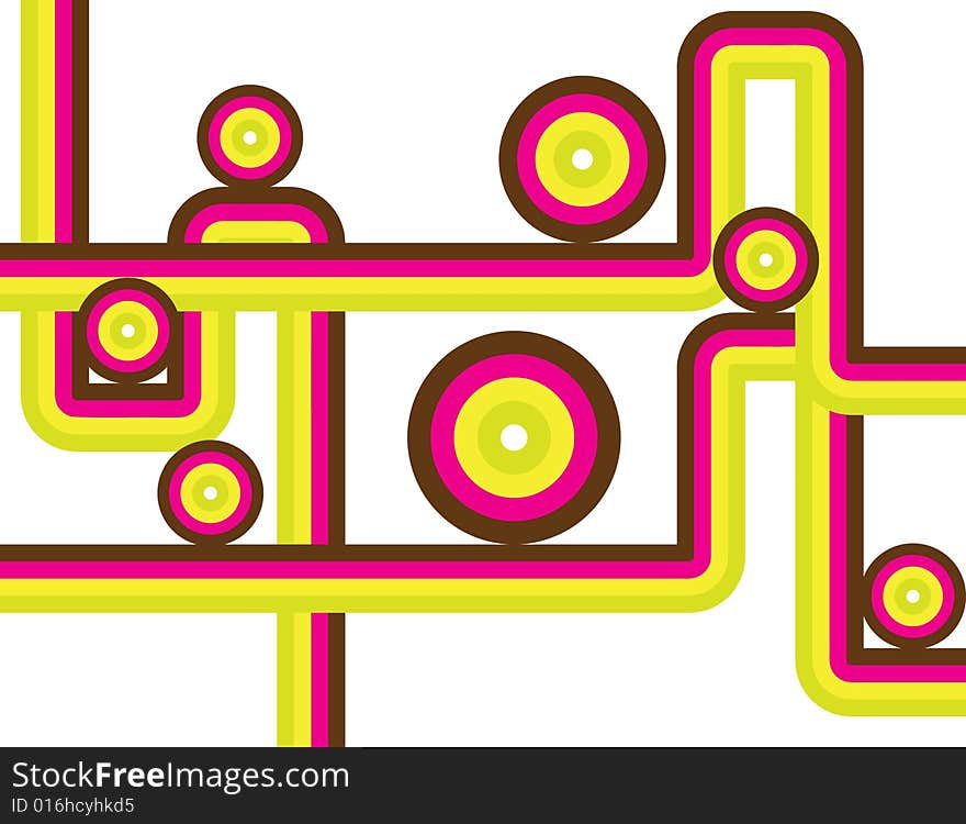 Retro Circles are Positioned in a Maze in an Abstract Background Illustration. Retro Circles are Positioned in a Maze in an Abstract Background Illustration.