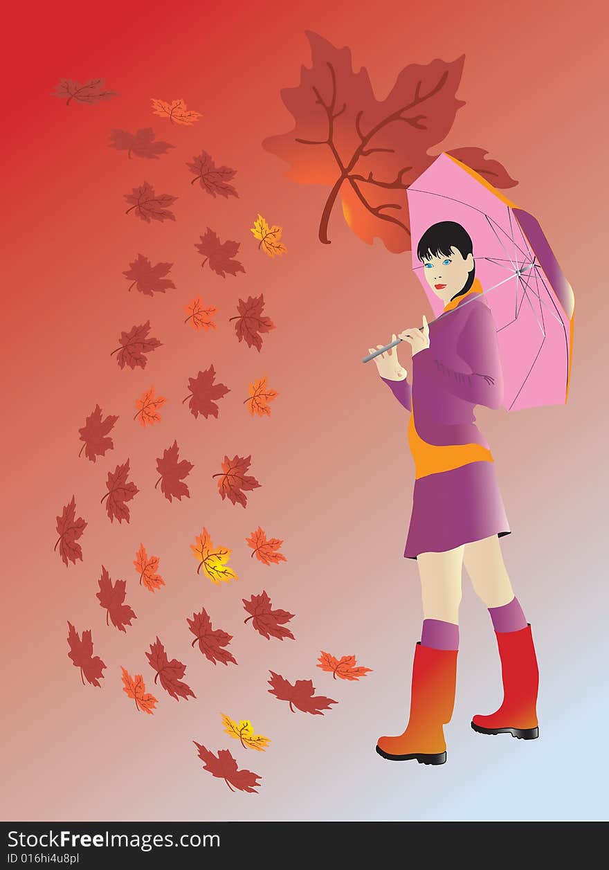 Girl with umbrella at autumn