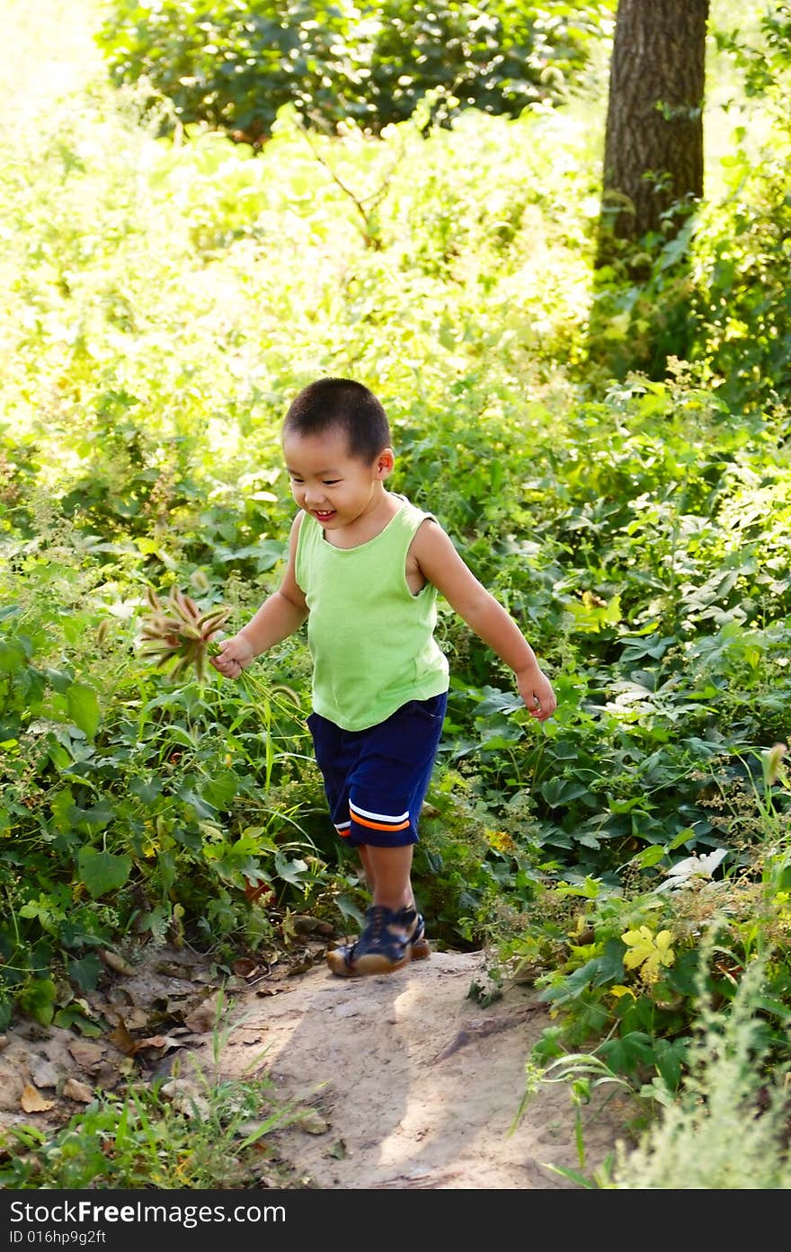 Cute baby playing in country