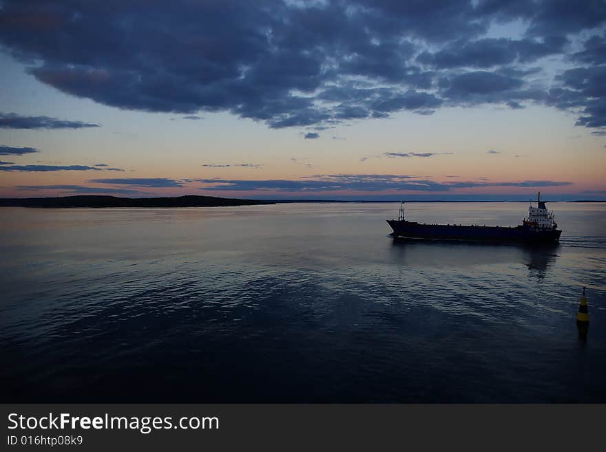 Ship At Sunset