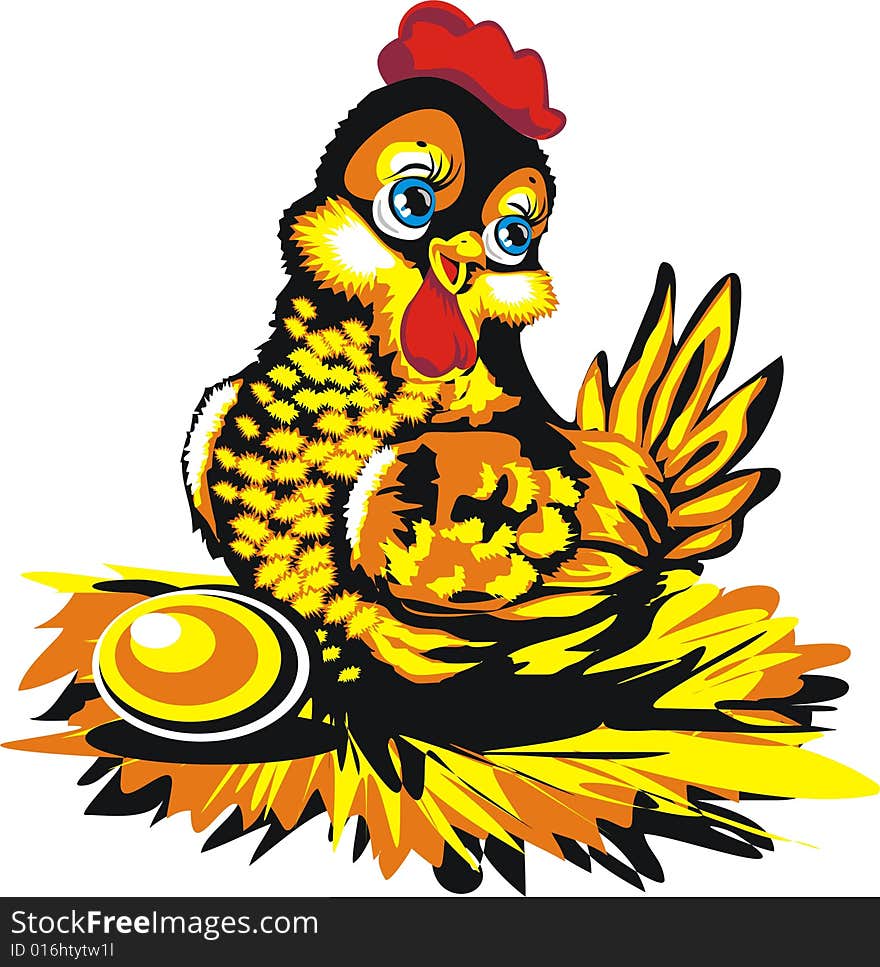 Yellow (chicken) hen with a golden egg