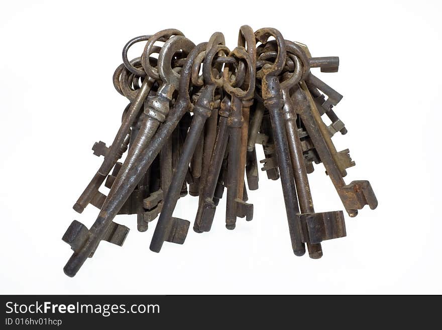 Bunch Of Old Keys Isolated On White Background