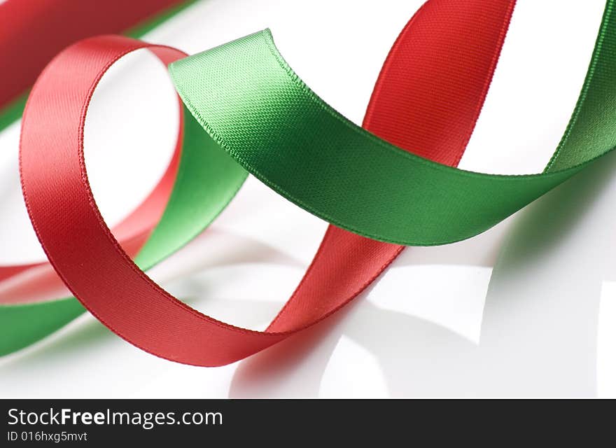 Red and Green Ribbon on White