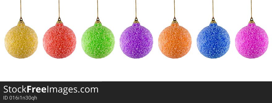 Colored christmas balls on white background