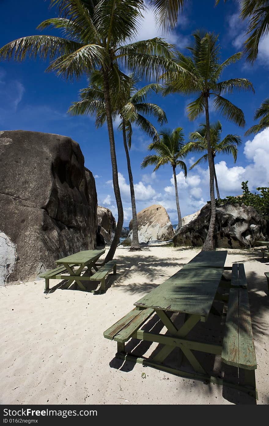 Benches on beach