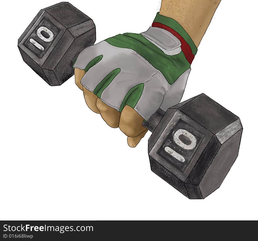 A man's hand lifting a 10 pound weight. A man's hand lifting a 10 pound weight.