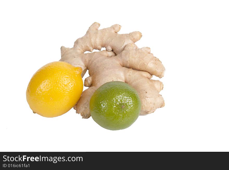 Lemons and ginger isolated on a white background. Lemons and ginger isolated on a white background.