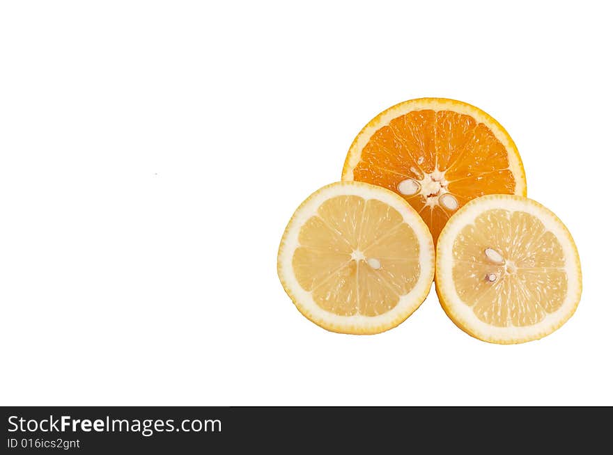 Orange and lemon isolated on a white background. Orange and lemon isolated on a white background.