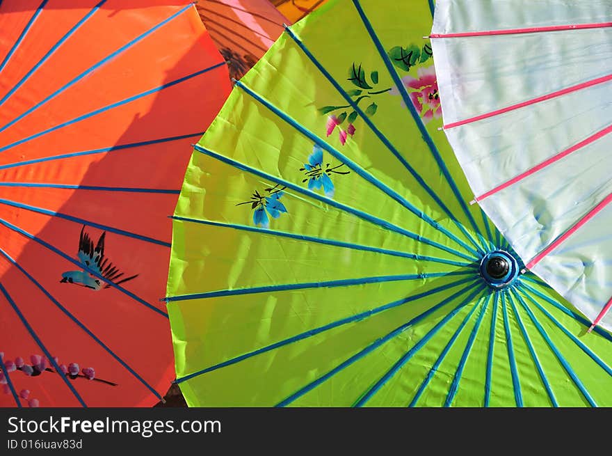 Painted parasols in an outdoor market