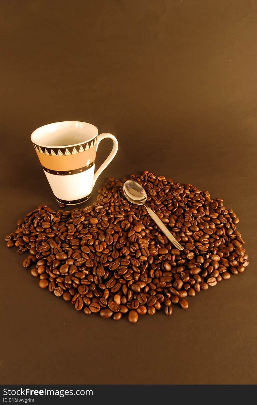 A studio shot series related to coffee - roasted beans with various cups and different backgrounds