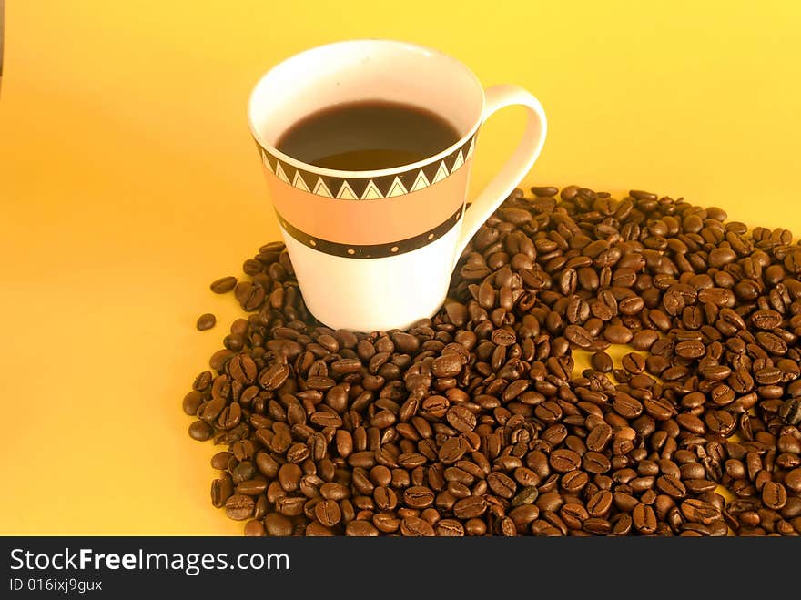 A studio shot series related to coffee - roasted beans with various cups and different backgrounds