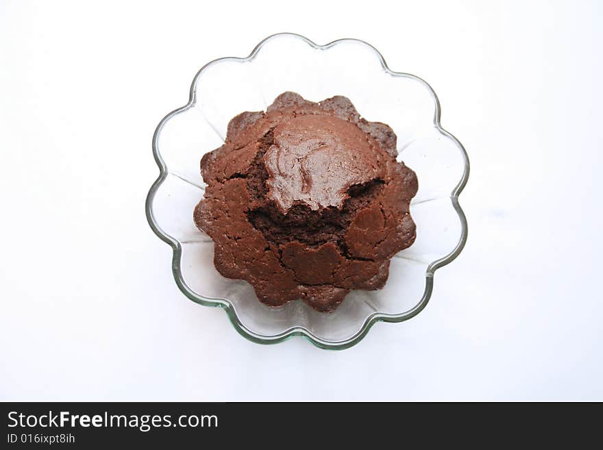 Chocolate cake on a dish shaped flower. Chocolate cake on a dish shaped flower