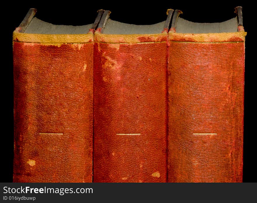 Row of old leather bound books