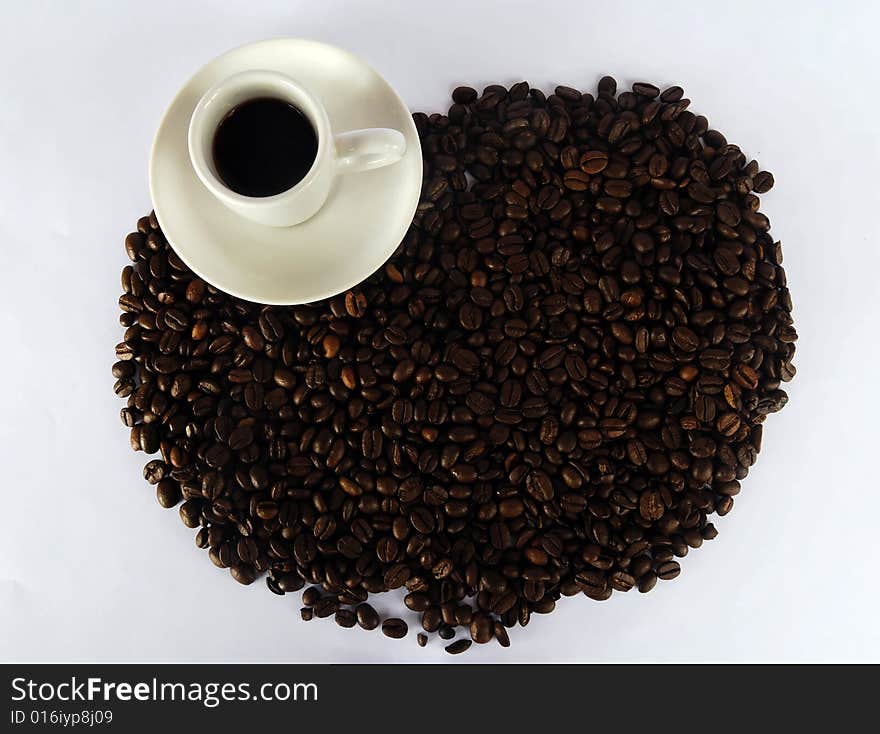 A studio shot series related to coffee - roasted beans with various cups and different backgrounds