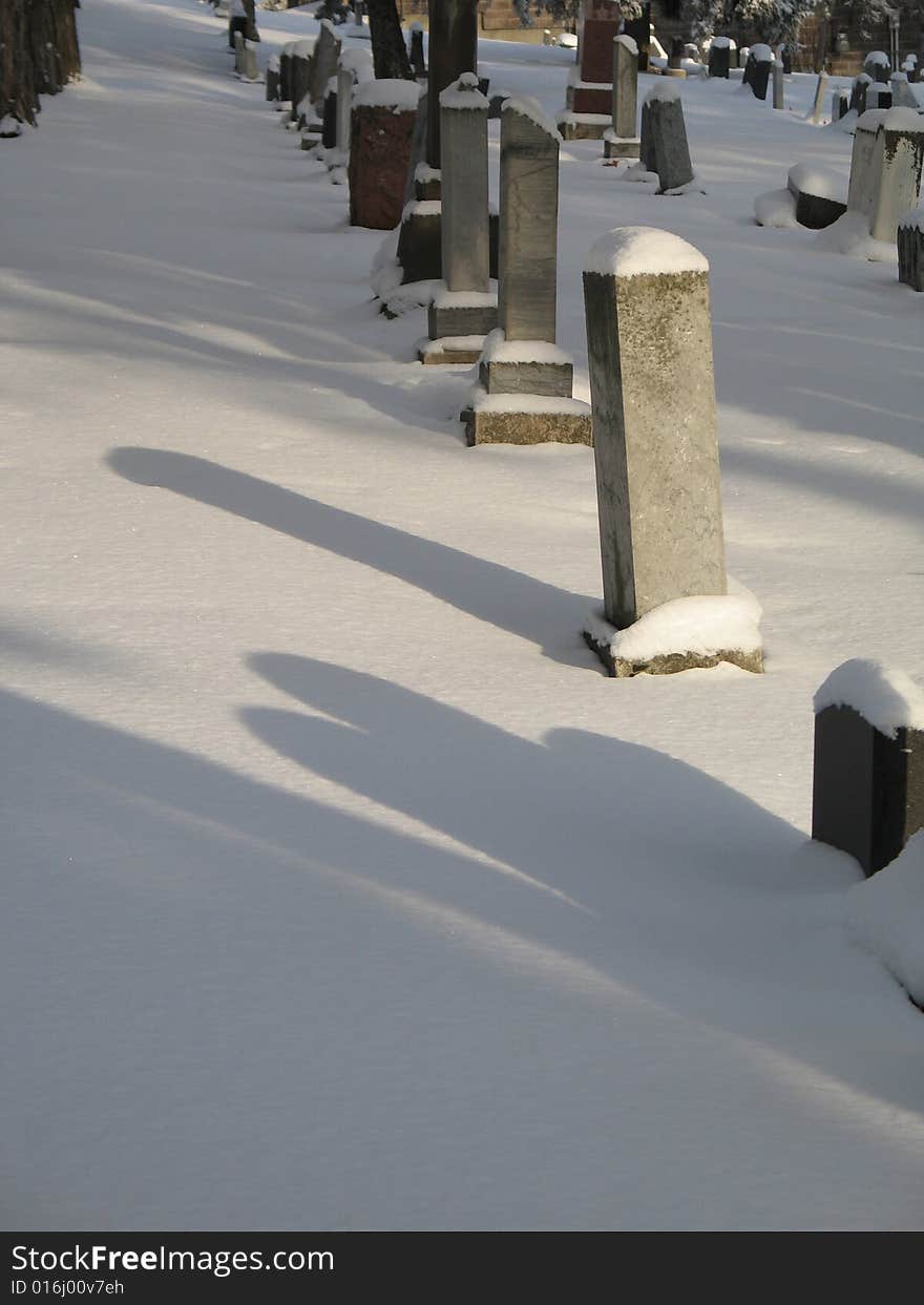 Cemetery Covered With Snow