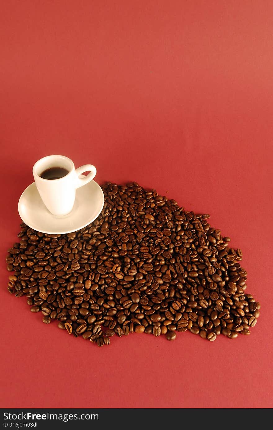 A studio shot series related to coffee - roasted beans with various cups and different backgrounds