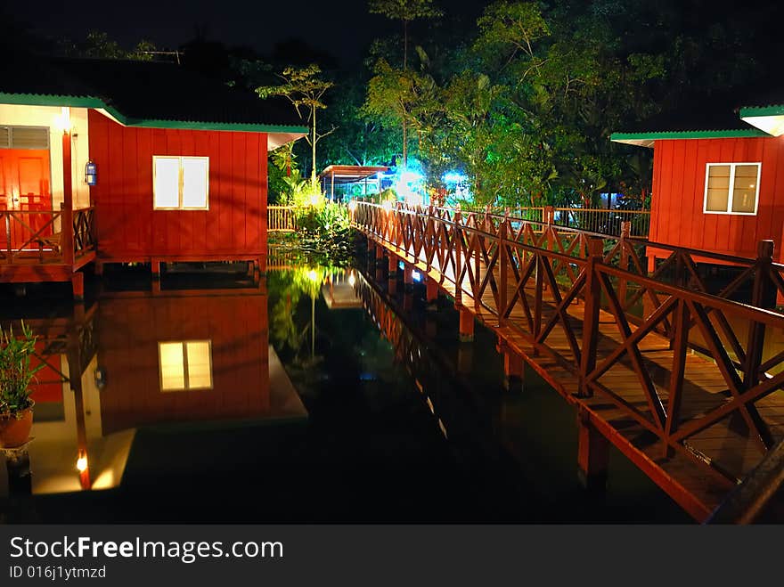 Night view in the holiday village.