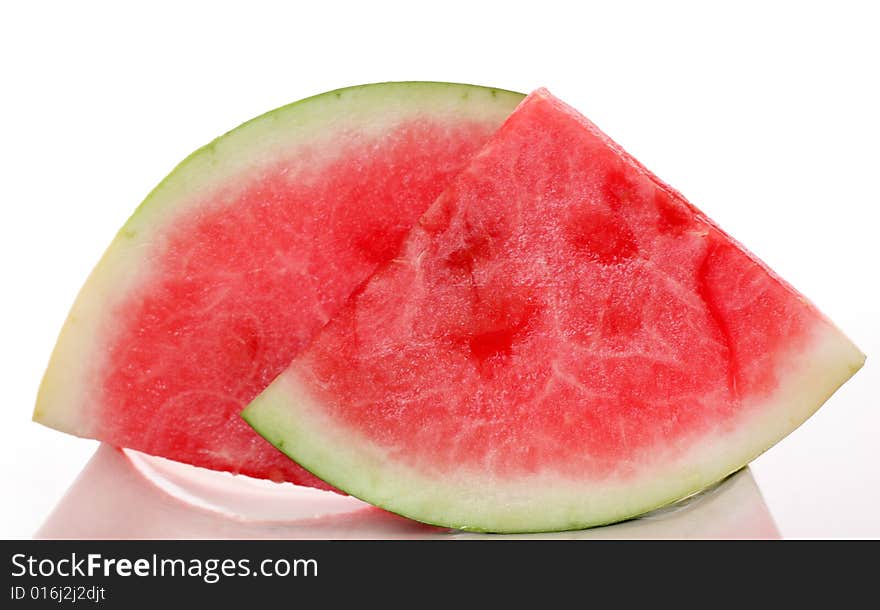 A fresh watermelon on a withe background.