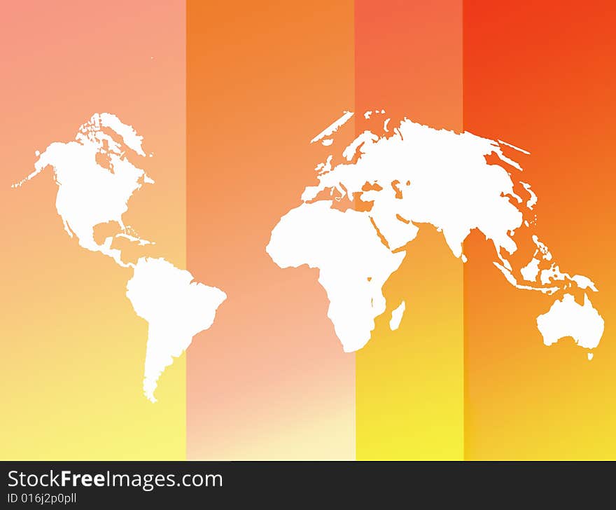 Outline of world map against colored gradient. Outline of world map against colored gradient